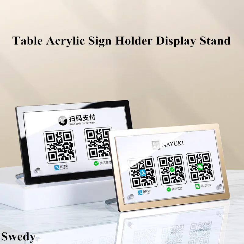 200x120mm Acrylic Sign Holder Display Stand Restaurant Menu Paper Price List Ad Frame Table QR Code Number Place Card Holder