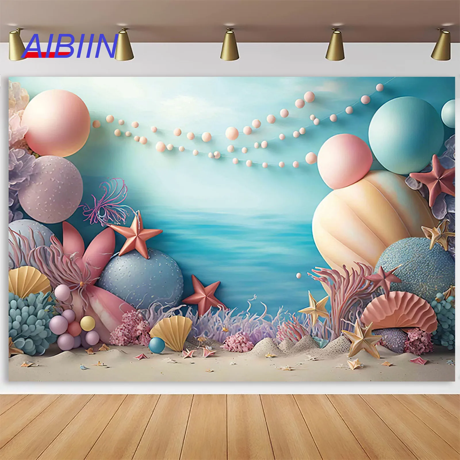 

Under Sea Photography Background Purple Corals Pearls Seashell Backdrop Birthday Party Decor Kids Portrait Zone Photo Studio