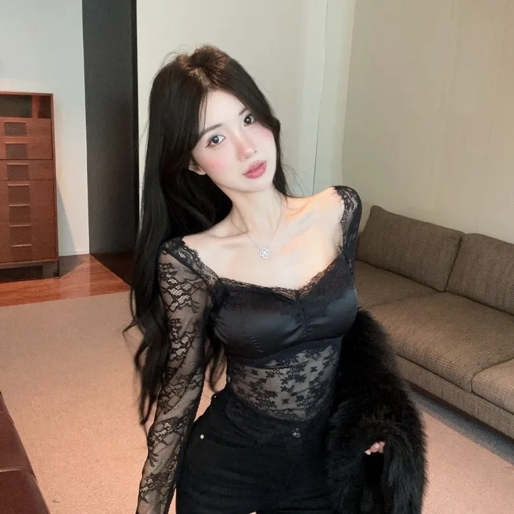 مرونة عالية الدانتيل المرقعة بال قاعدة irt تنوعا رقيقة ثلاثي 2025 الخريف الشتاء جديد Sle المرأة Faion #3