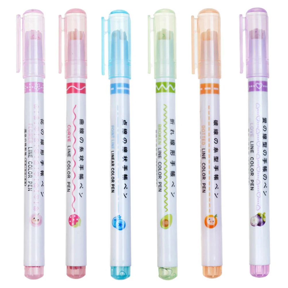

6 Pcs Linear Highlighter Highlighters Colorful Pens Erasable Pattern Roller Bulk Cute Abs Marker Kawaii School Supplies