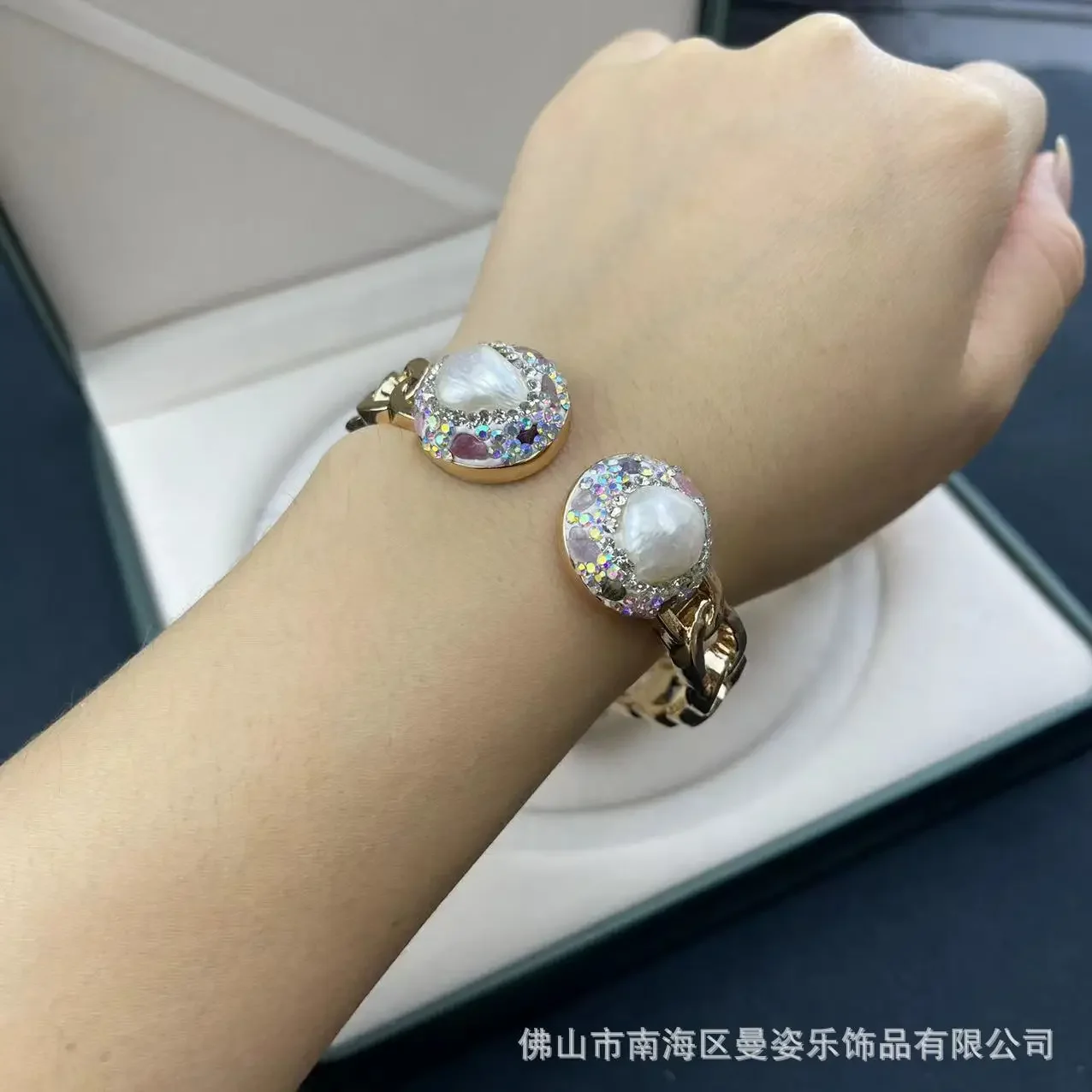 Baroque pearl clay inlaid tourmaline live color retention bracelet original design jewelry vintage jewelry