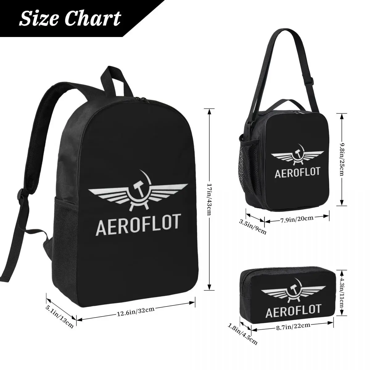Aeroflot Aviation Russe Pilote Aerospace Aviateur Backpack BookBag School Bag Shoulder Bags 3ps Insulated Lunch Bag Pencil Case