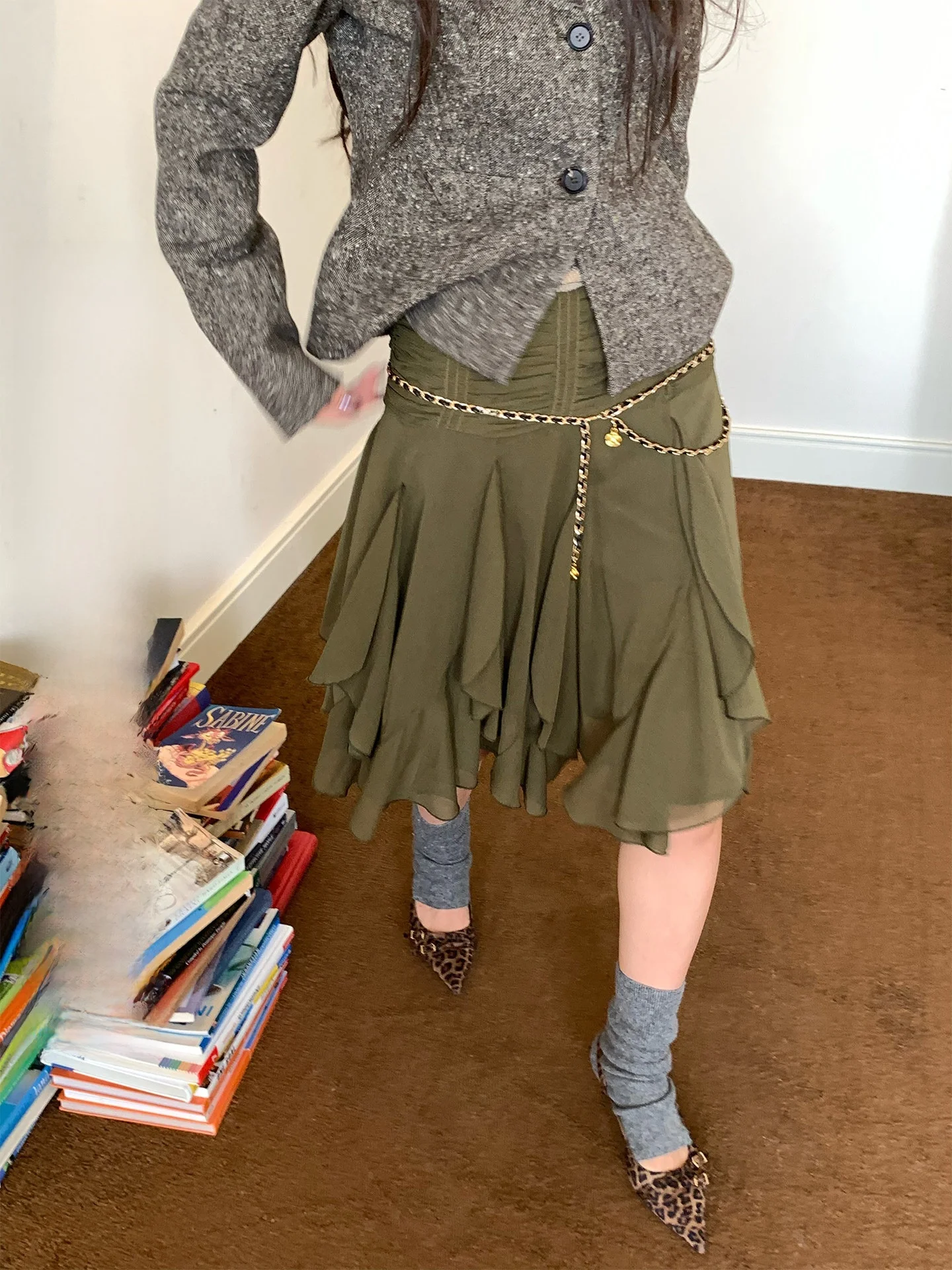 

Vintage Feel Asymmetrical Hem A-Line Midi Skirt for Women een Slimming f-length Skirt with Lace Trim Polyester Fabric