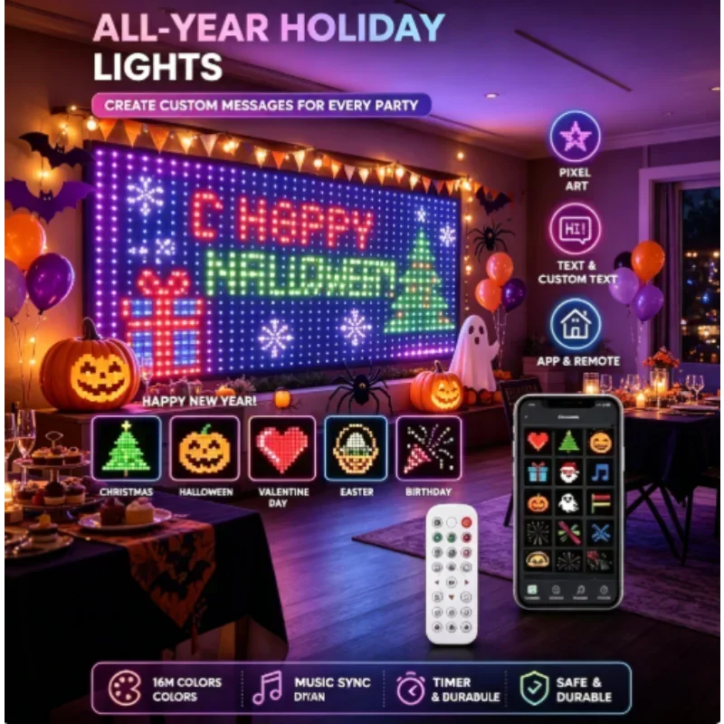 400LEDs Smart LED String Lights Curtain Garland Bluetooth APP Control Christmas DIY Picture Display Party Wedding Decor