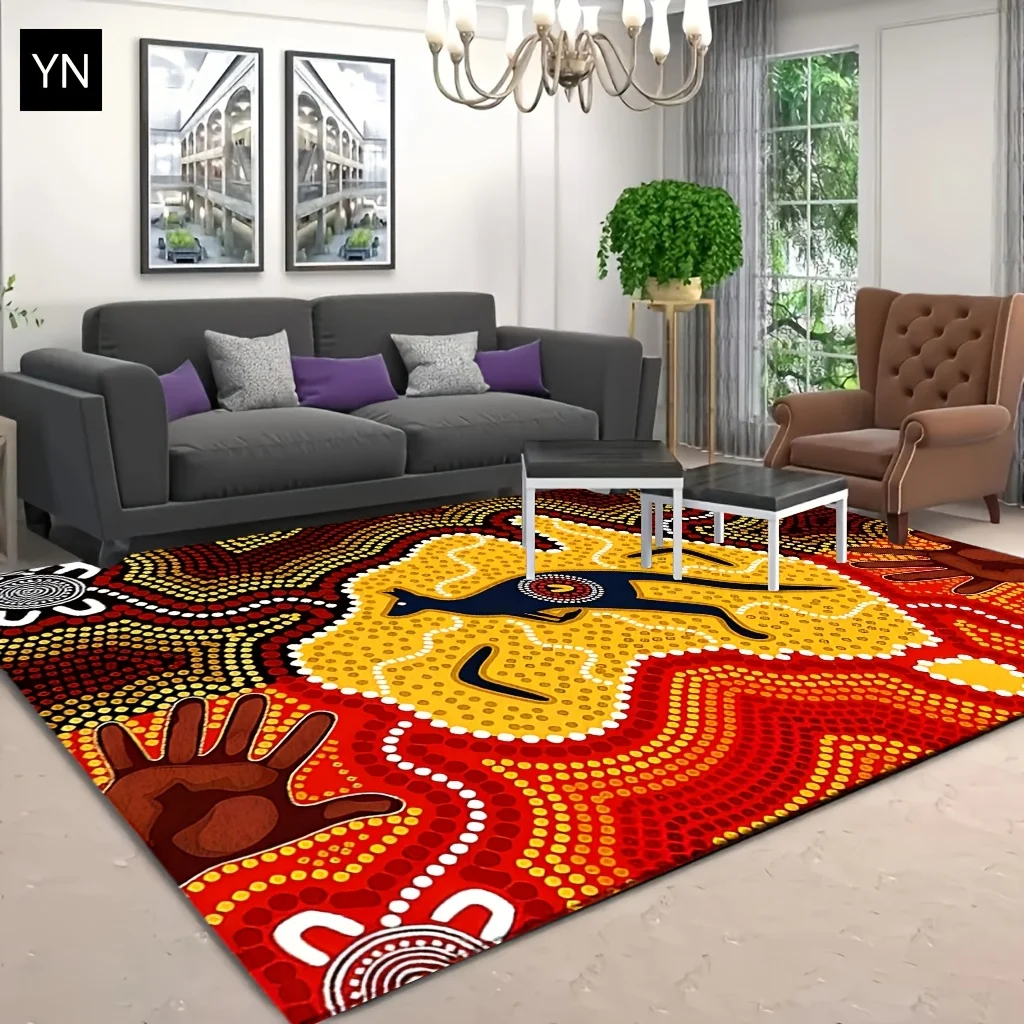 VIKAMA Aboriginal Kangaroo Area Rug Australian Ethnic Hand Dot Art Print Non‑Slip Washable Soft Carpet for Living Room Bedroom