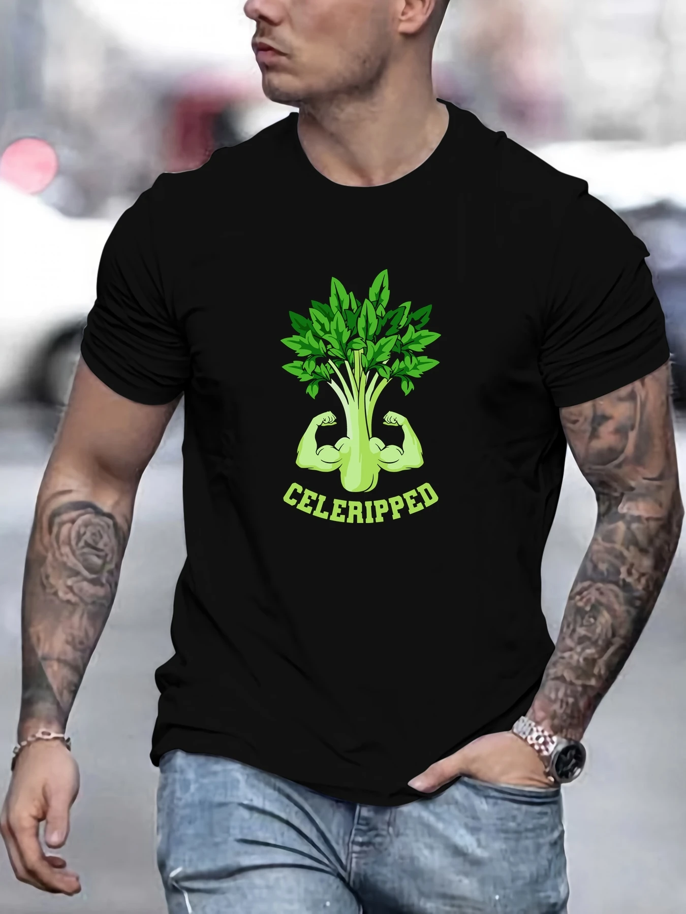 

Men's CELERIPPED pattern summer casual crew neck short T-shirt