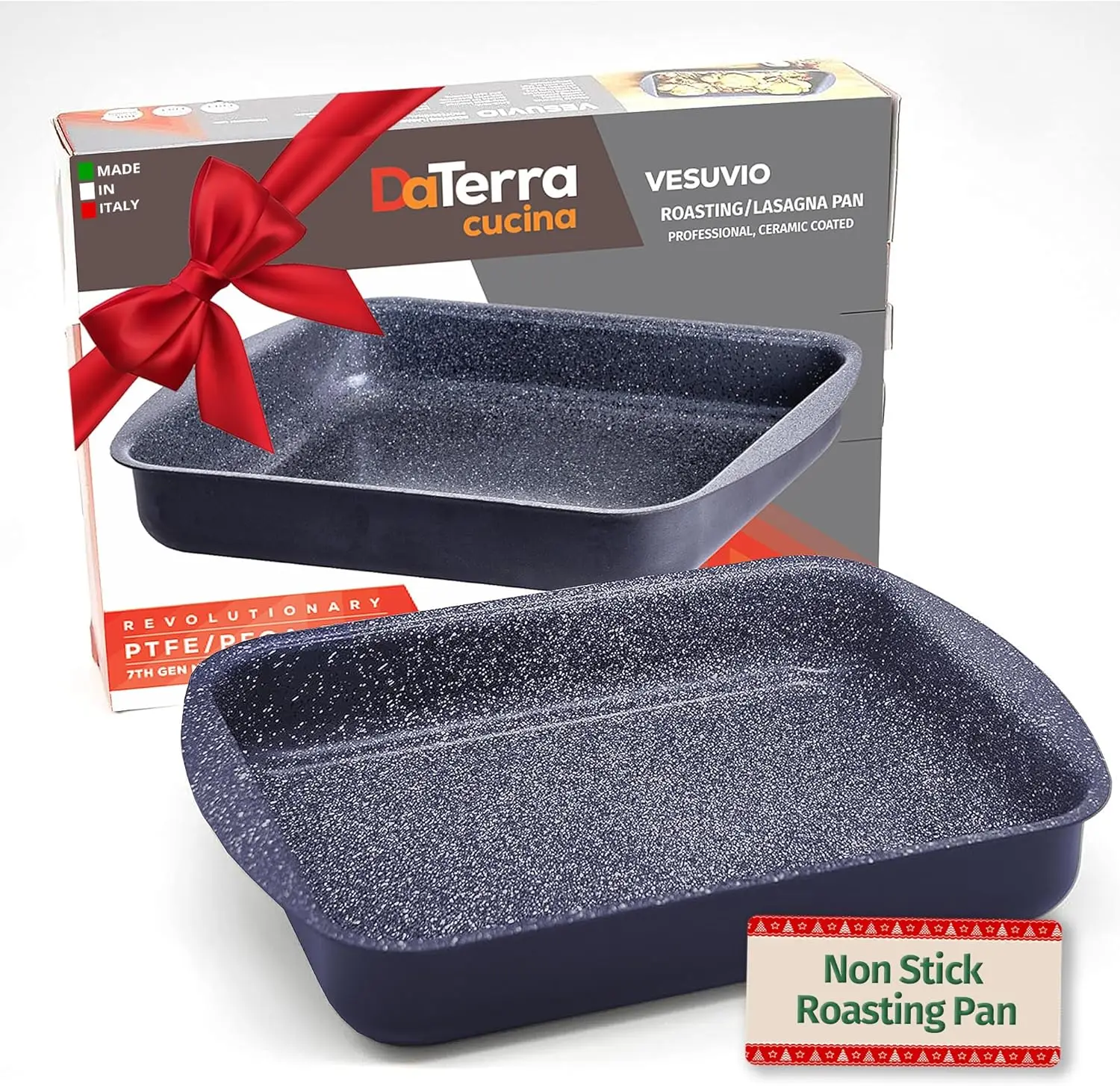 

16x12 Inch Ceramic Nonstick Roasting Pan - Oven & Stovetop Safe to 600°F, PTFE/PFOA Free, Made in Italy