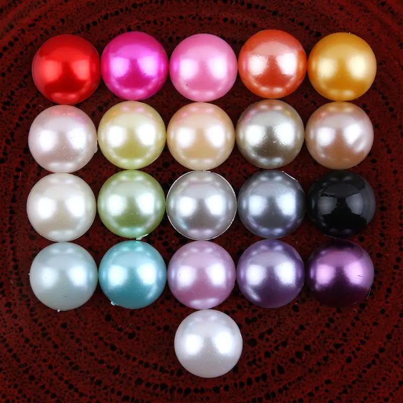 100pcs/lot 12MM 21 Colors Handmade Resin Plastic Imitation Flatback Half Pearl Buttons Acrylic Pearl Beads For Hair Accessories