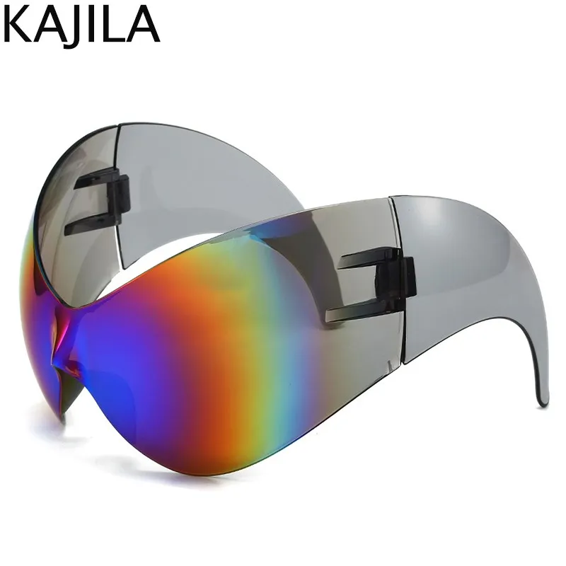 Oversized Y2k Punk One-piece Sunglasses Women Men 2024 Luxury Brand Steampunk Sports Sun Glasses For Lady Windproof Goggle UV400