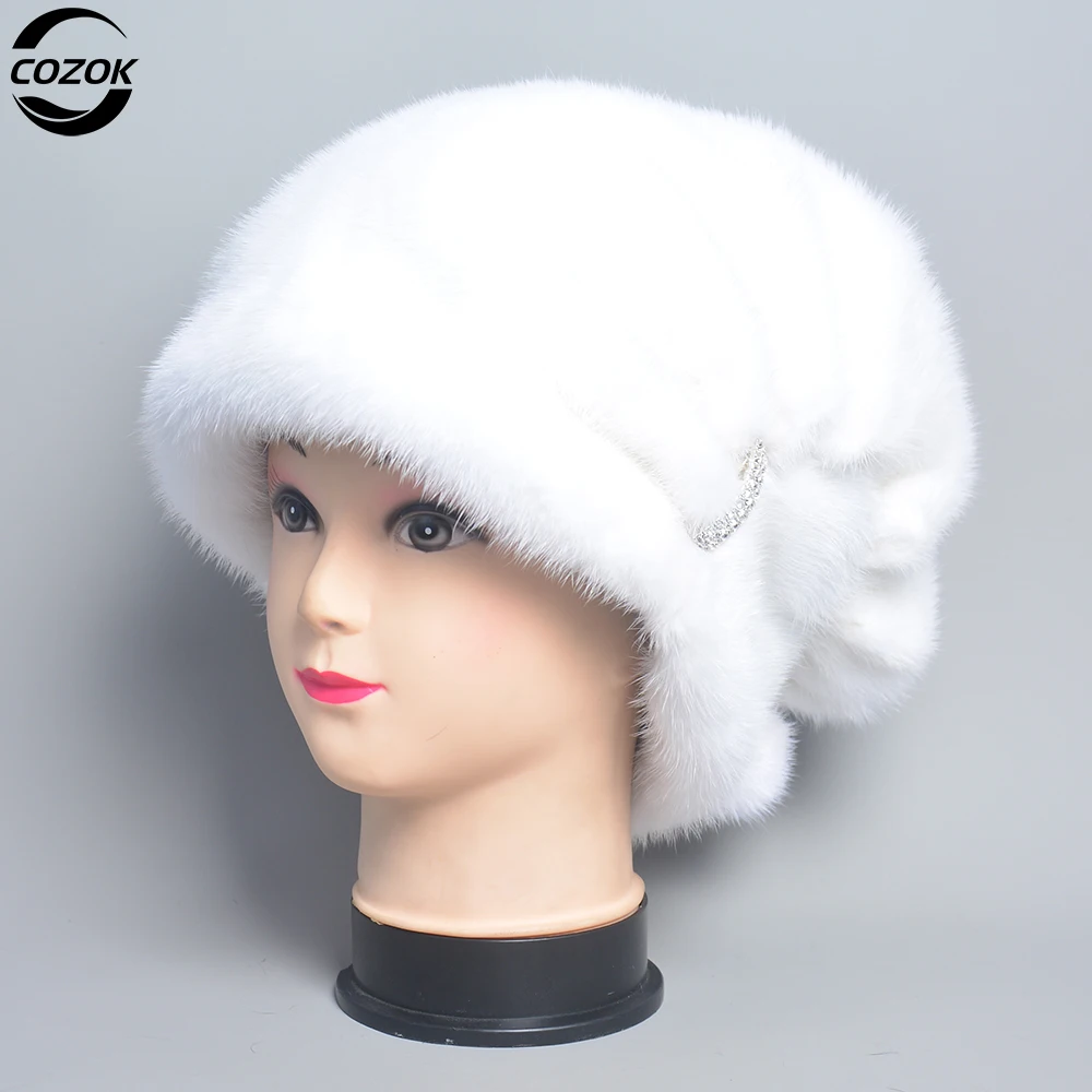 2024 New Russian Fur Hat Winter Warm Natural Mink Fur Hats For Women Classic Luxury Caps Earflap Christmas Hat