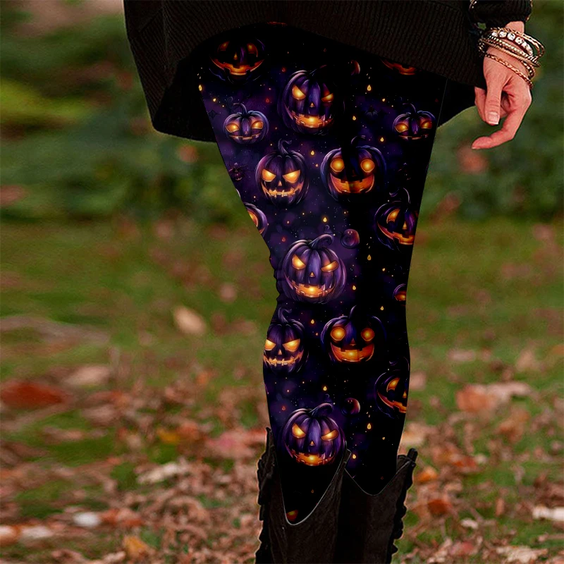 Abbigliamento yoga da donna di Halloween, stampa faccia di zucca di gatto Leggings da donna di Halloween, allenamento fitness casual da corsa sportivo elasticizzato p