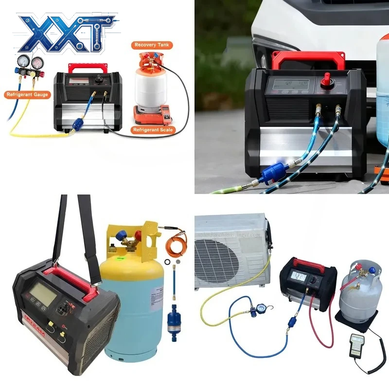 XXT Complete A/C Twin Cylinder R134a/R1234yf DC Refrigerant Recycling Machine Brushless DC Motor Oil-less Compressor 80%