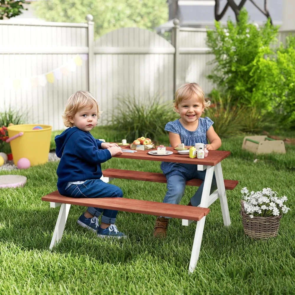مجموعة طاولة نزهة للأطفال، أثاث خارجي خشبي للأعمار من 3 إلى 8 سنوات، ألعاب لعب في الفناء الخلفي للحديقة