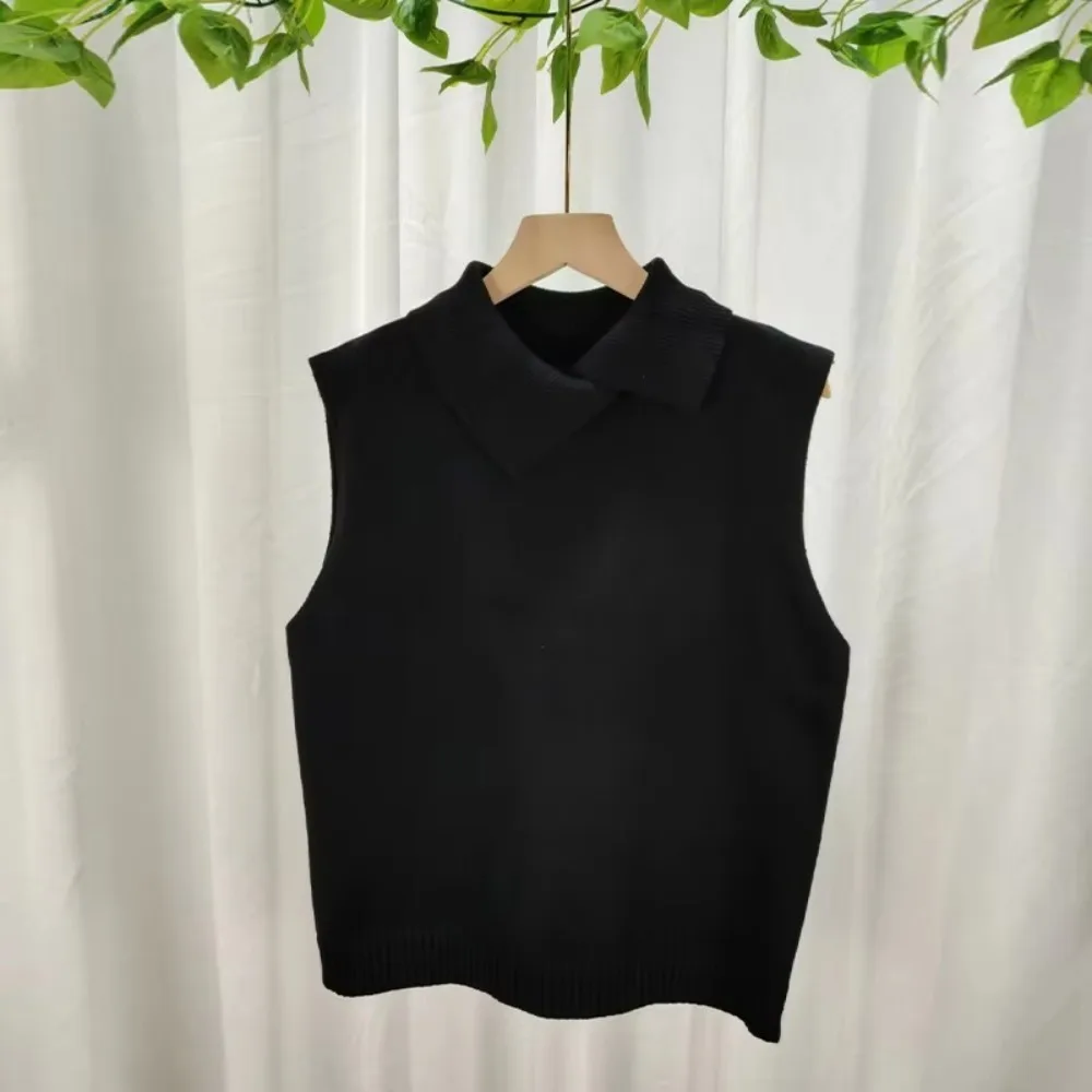 Fashion Autumn Winter Knitted Vest Solid Color Versatile Sleeveless Jacket Casual French Pullover for Women