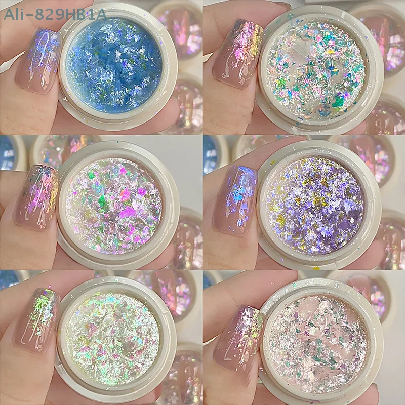 1 Doos Aurora Nagel Poeder Zeemeermin Nail Design Glitter Chroom Nagel Poeder Holografische Ultradunne Vlokken Diy Manicure Pigment