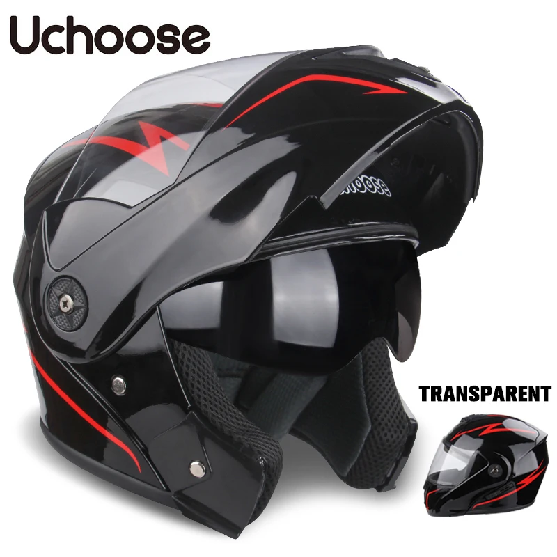 Uchoose Unisex motorhelm DOT-certificering Dubbele lens dwarsdoorsnede helm Veiligheid modulaire flip-helmhelm met vizier