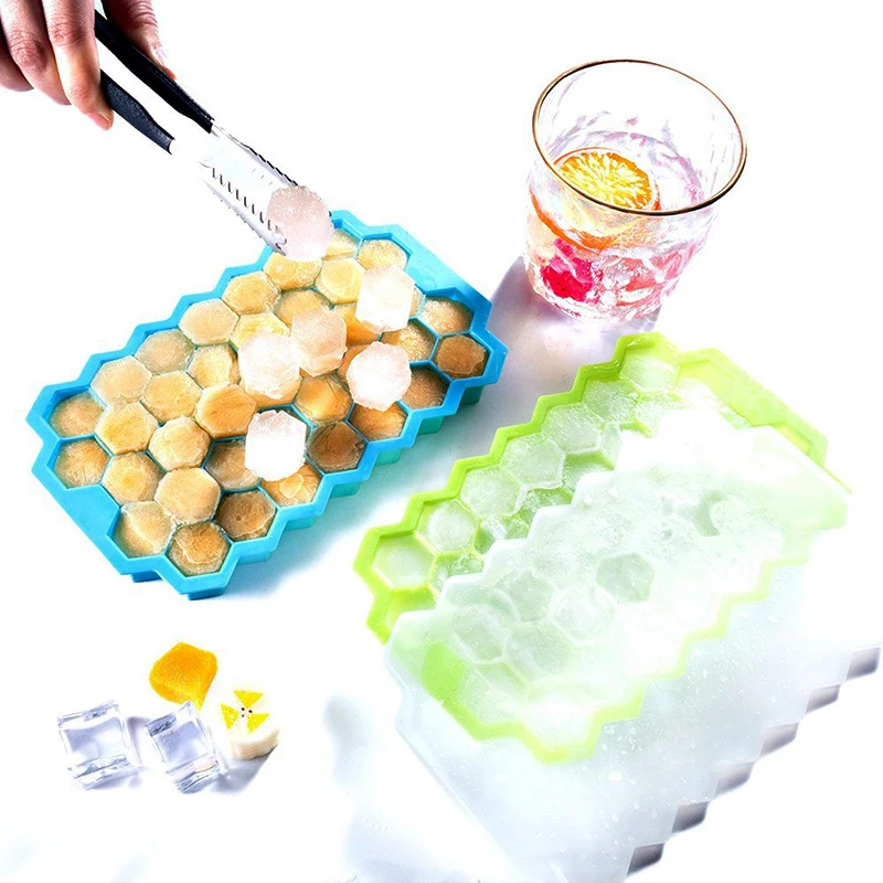 1Pcs Creative 37 Cavity Honeycomb Ice Cube Maker Reusable Trays Silicone Ice Cube Mold BPA Free Ice Mould with Removable Lids
