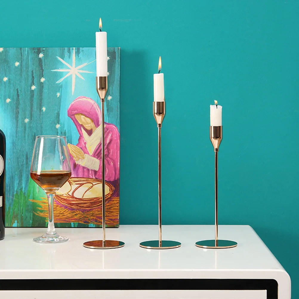 

3pcs Metal Holder Set Golden Decorative Candlestick for Weddings Parties Xmas Taper Pillar Candles