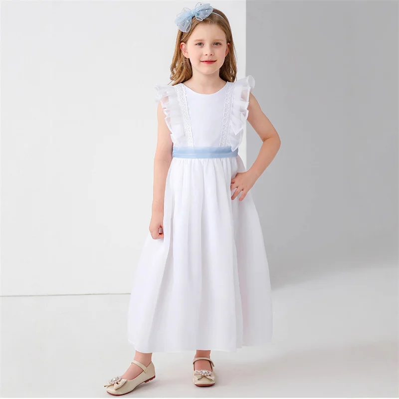 

Тюлевое кружевное платье принцессы с поясом для маленьких девочек, детское платье для первого причастия, бальное платье, платье для свадебной вечеринки, дня рождения