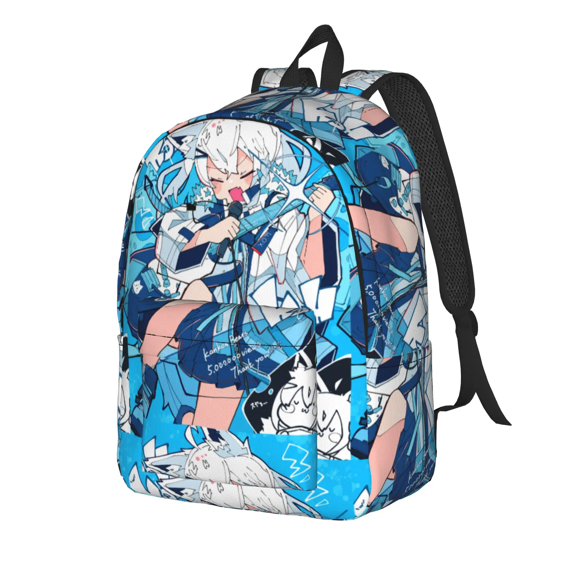Hololive Gamers Shirakami Fubuki Blue Backpack Boy  Big Backpacks Polyester Aesthetic High School Bags Cycling Custom Rucksack