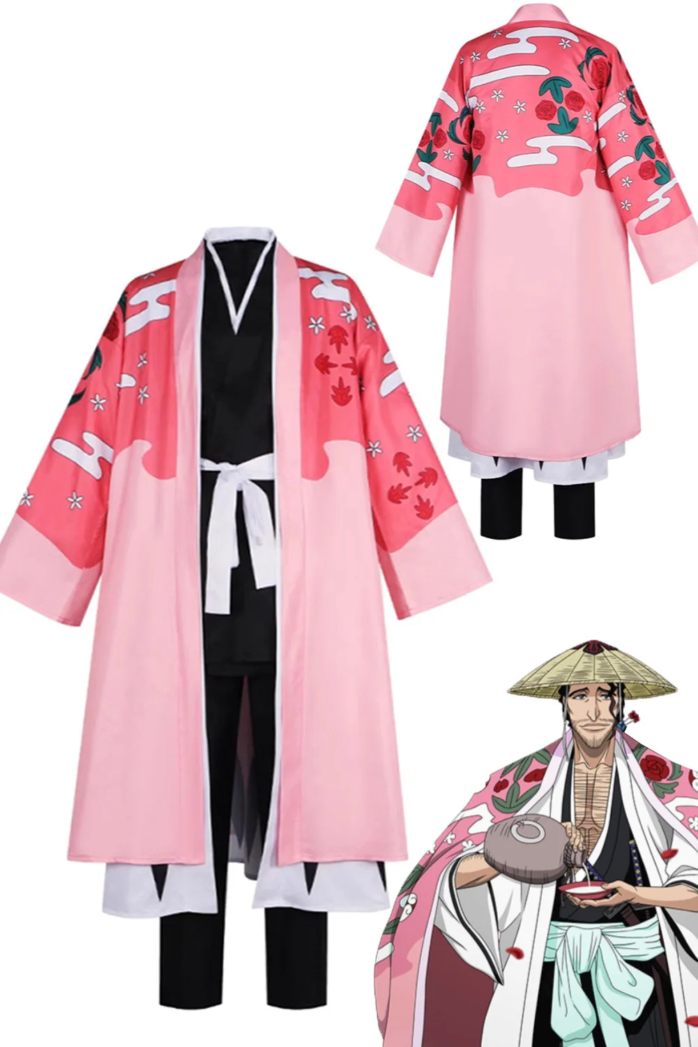 Kyoraku Shunsui Cosplay Anime Blieach Costume Men Kimono Uniform Cloak Set Male Adult Disguise Halloween Party Role Play Outfits