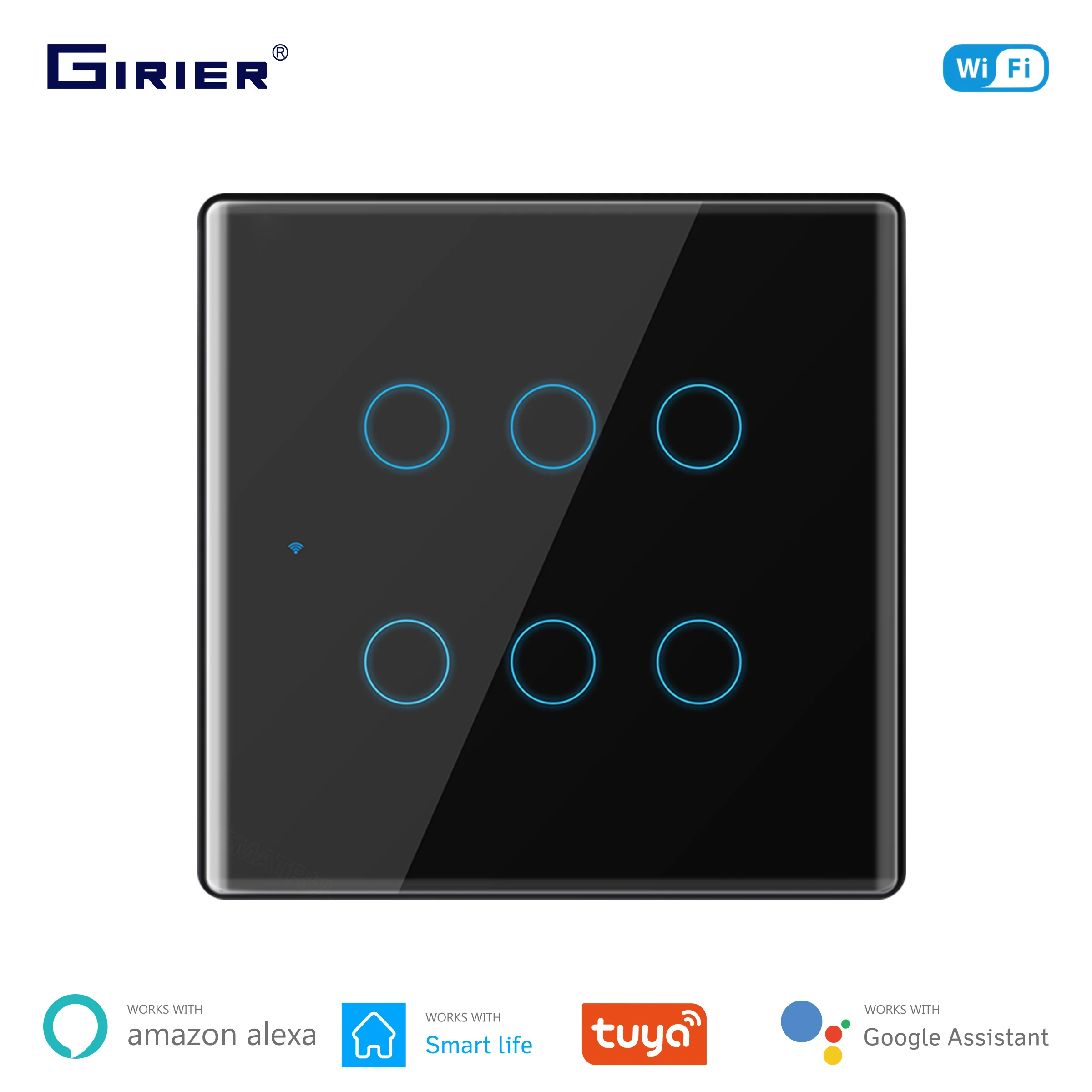 GIRIER Smart Wifi Switch Brazil 4/6 Gang Smart Touch Panel Switches 100-250V Neutral Wire Required Works with Alexa Google Home