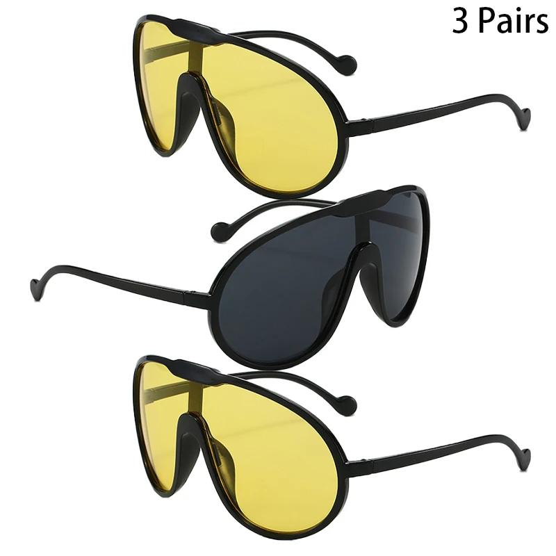 3 Pairs Oversize Sunglasses Men 2025 Fashion Outdoor Windproof Goggle Women Stylish Wrapped Round Brand Design Protective Shades