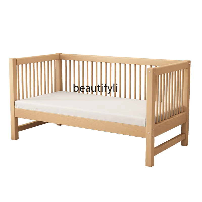 LBX Beech Children's Bed Stitching Bed with Fence Bedside Widened Single Bed Small Bed