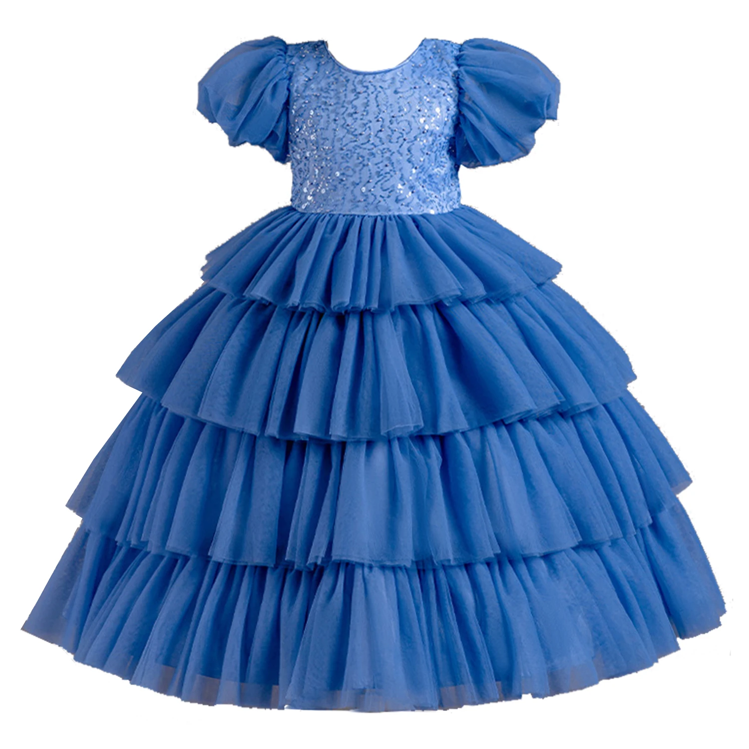 Charlotte elegante vestido tutu para meninas grandes, mangas de lantejoulas, cupcake babados em camadas, concurso de dança