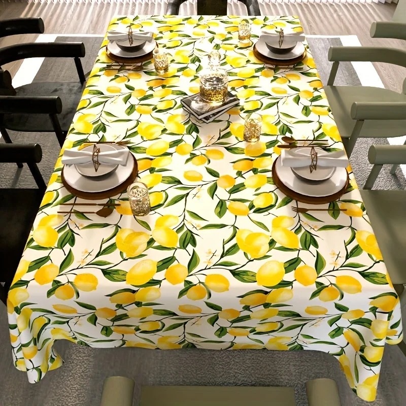 A Spring Lemon Fruit Festival Tablecloth for Home Use, Soft, Stylish, And Attractive, Made of Durable Polyester Material, Suitable for All Seasons. Perfect for Camping, Picnics, Family Gatherings, Bars, Kitchens, Restaurants, Holiday Parties