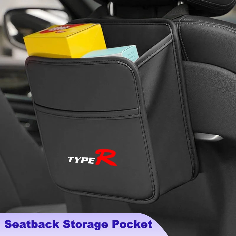 Leather Car Seat Back Storage Bag Hanging Pocket Accessories For Honda Type R Mugen Power Civic 4d 10th Gen 8th CRV City Accord view 2