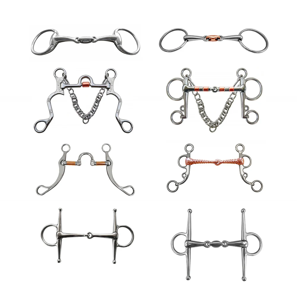 Биты для рта лошади из нержавеющей стали, жевательные конские закуски, оборудование для тренировки лошадей, товары для верховой езды, 8 стилей Биты для рта лошади из нержавеющей стали, жевательные конские закуски, оборудование для тренировки лошадей, товары для верховой езды, 8 стилей
