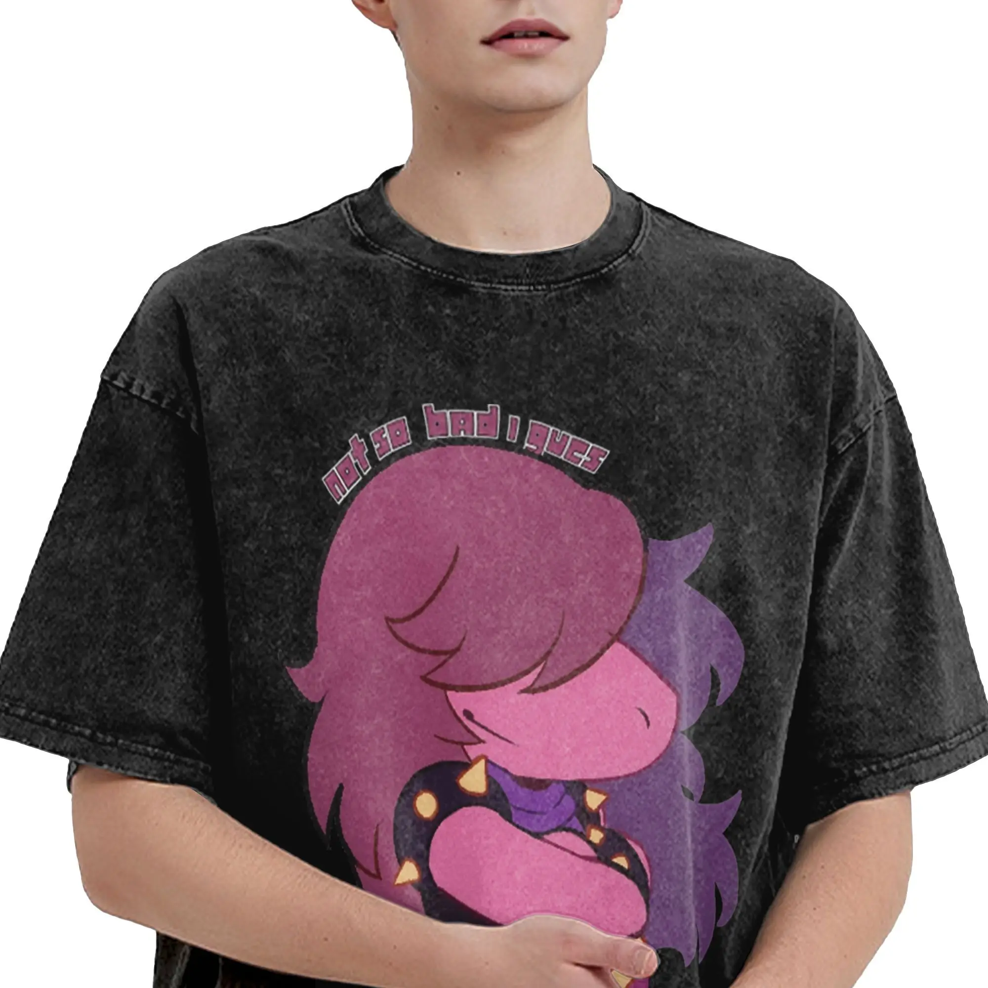 تي شيرت Deltarune Game Susie Lancer تي شيرت جرافيك قطني مغسول بتصميم عتيق #3