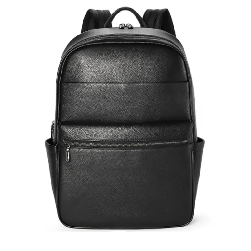 Double Zipper Backpack Men Genuine Leather Fashion Schoolbag For Teenager Boys Travel Bag Large Capacity 15inch Laptop Backpacks