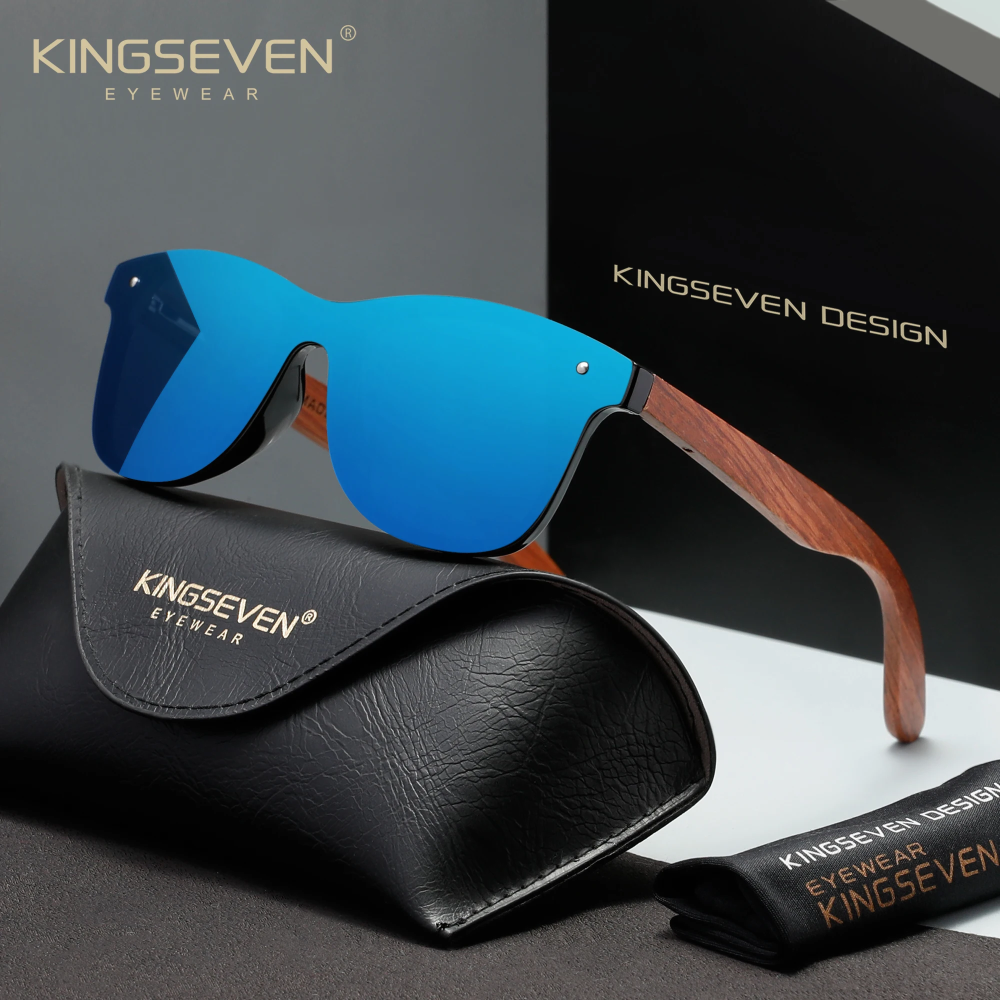 KINGSEVEN Brand Classic Wooden Sunglasses Men/Women Rimless 