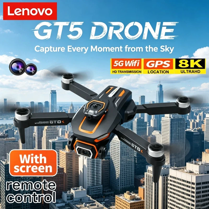 Lenovo GT5 8K Drone, Optical Flow Dual Wide-Angle Camera, WiFi FPV Foldable Quadcopter, Easy Operation, Portable RC Drone