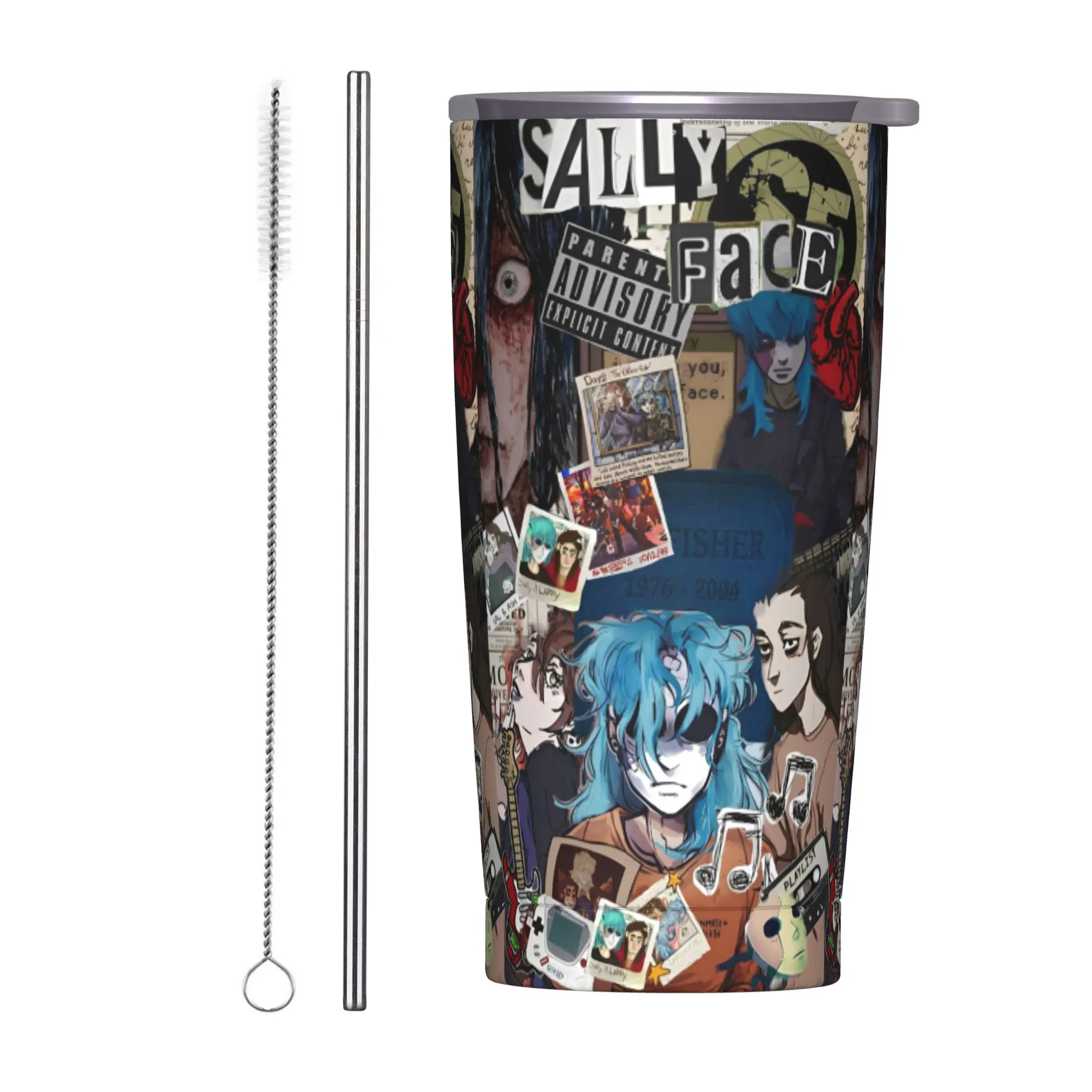 

20oz Sally Face Sal Fisher SF Vacuum Insulated Tumbler Game Gothic Mug Travel Durable with Straw Lid Cup Water Bottle