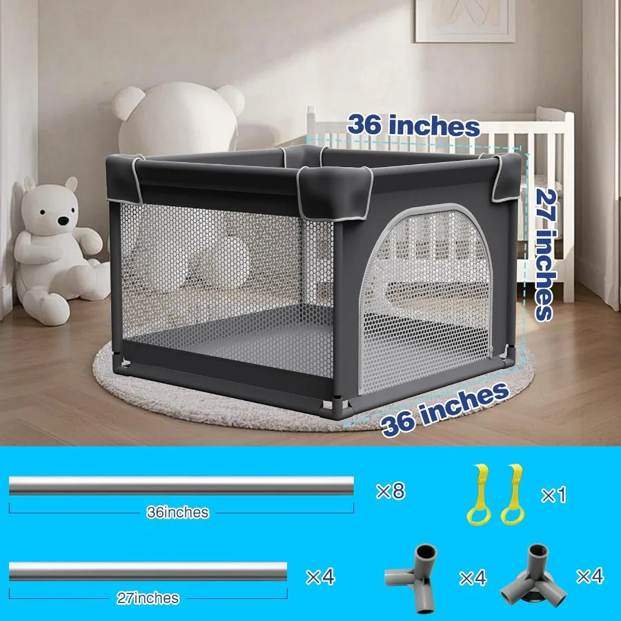 Parque infantil pequeño con estera, parque infantil de 36x36, patio de juegos para interiores y exteriores, patio de juegos para bebés de seguridad resistente con malla suave y transpirable Gr