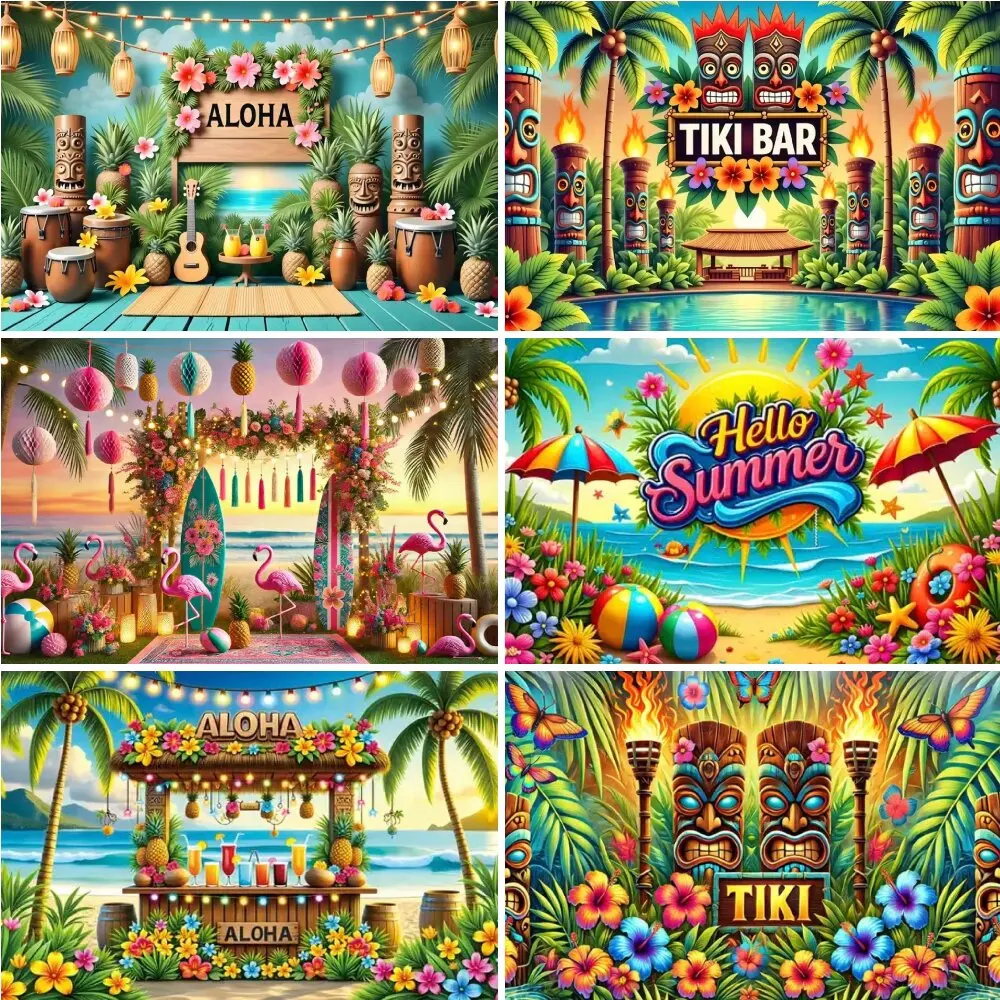 

Tropical Tiki Bar Theme Backdrop Hawaiian Aloha Beach Party Supply Summer Holiday Background Decor Photo Props Kid Outdoor Porch