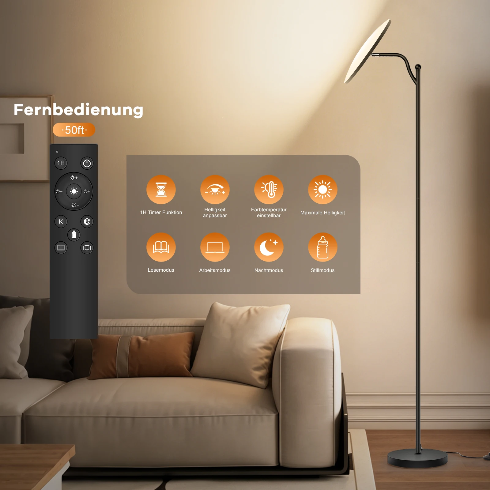Obrázek 5: 32W LED podlaha lampa s daleký ovládání, stmívatelné 3000LM dívat se na lampa, 2700K-6500K nastavitelný vysoký lampa pro žití pokoj ložnice úřad, černá