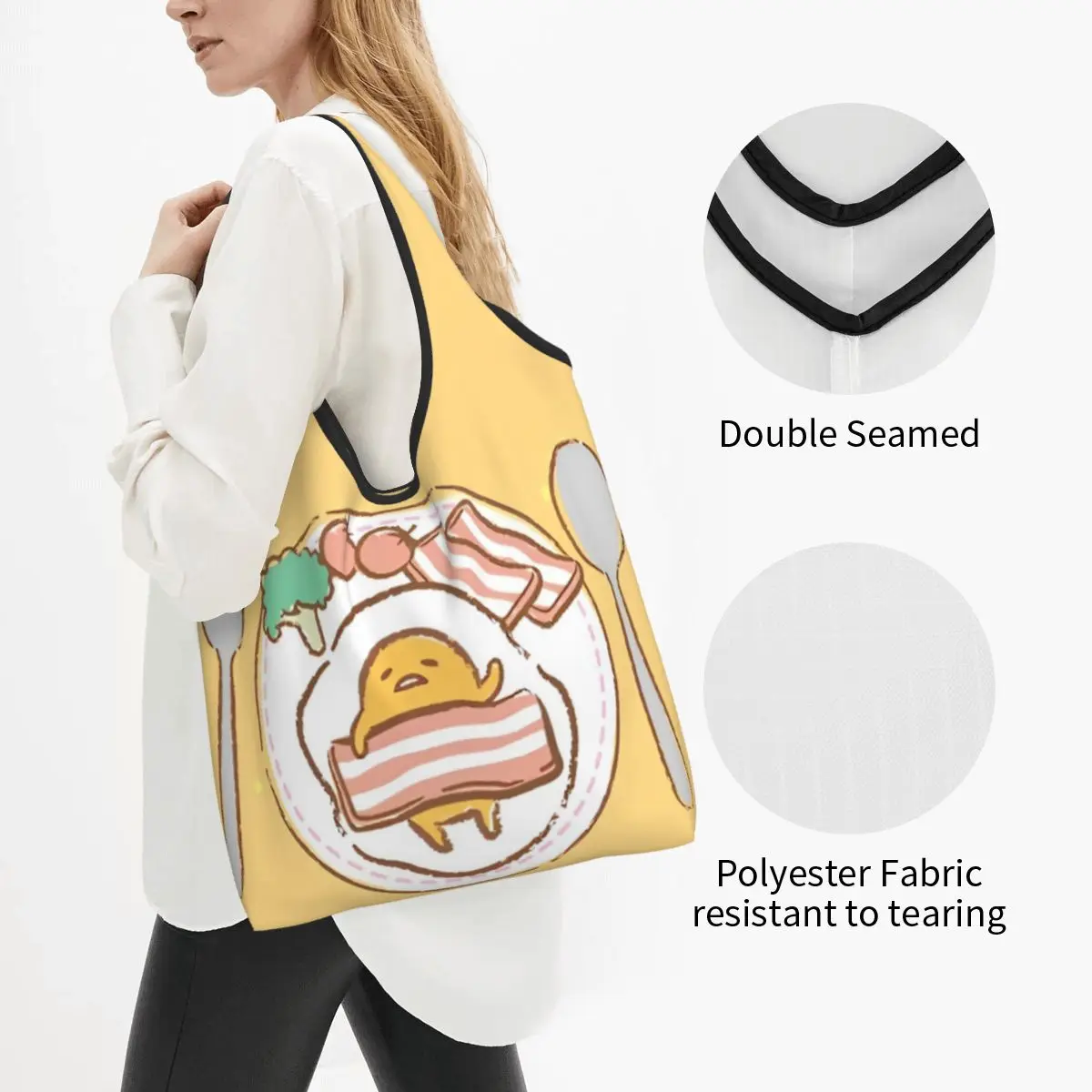 Sanrio Gudetama Egg Printed Shopper Bag College Handbags Female Designer Shopping Bags Stylish Cloth Tote Bag