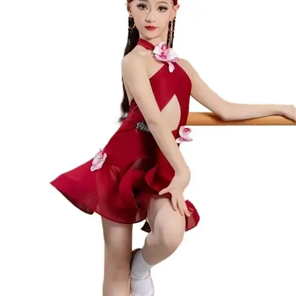 

2025 New Latin Dance Costume for Spring/Summer Children's Practice Suit, Girl's Performance Outfit, High-End Feeling Practice Da