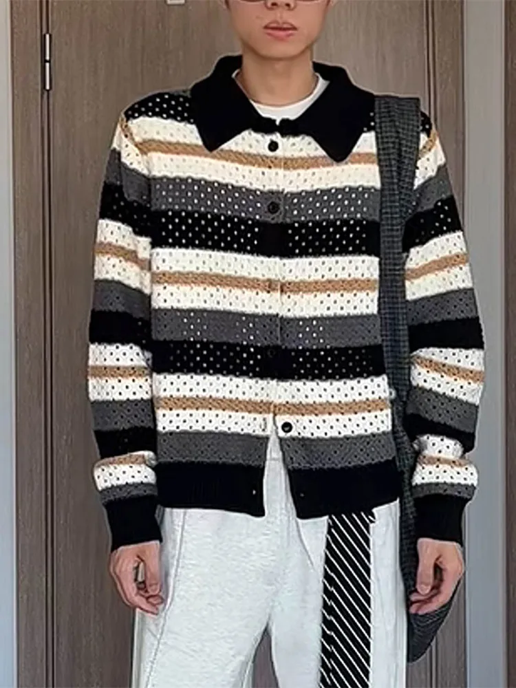 

Bla Color Blo Stripe Design Casual Knitted Cardigan Men's Faionable Sweater Autumn Season Soft Polyester Fiber Long Sve