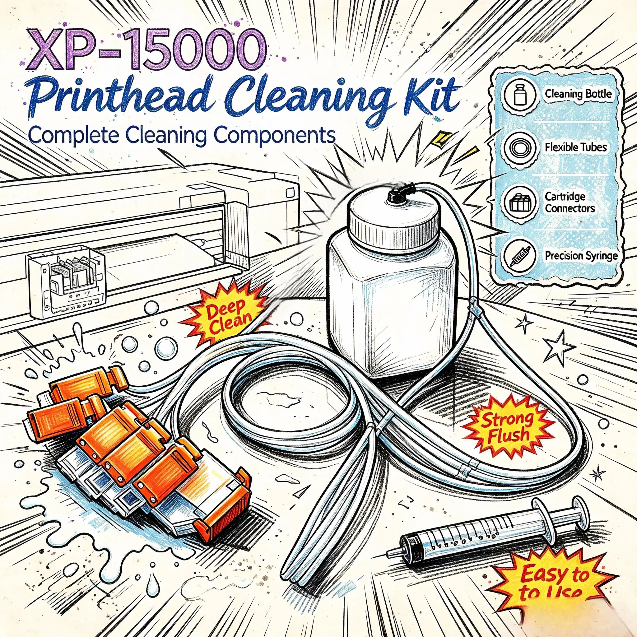 Printhead Cleaning Maintenance Kit For Epson XP15000 XP-15000 DTF Sublimation Print Head Unclog Solution Tool Empty Cartridge