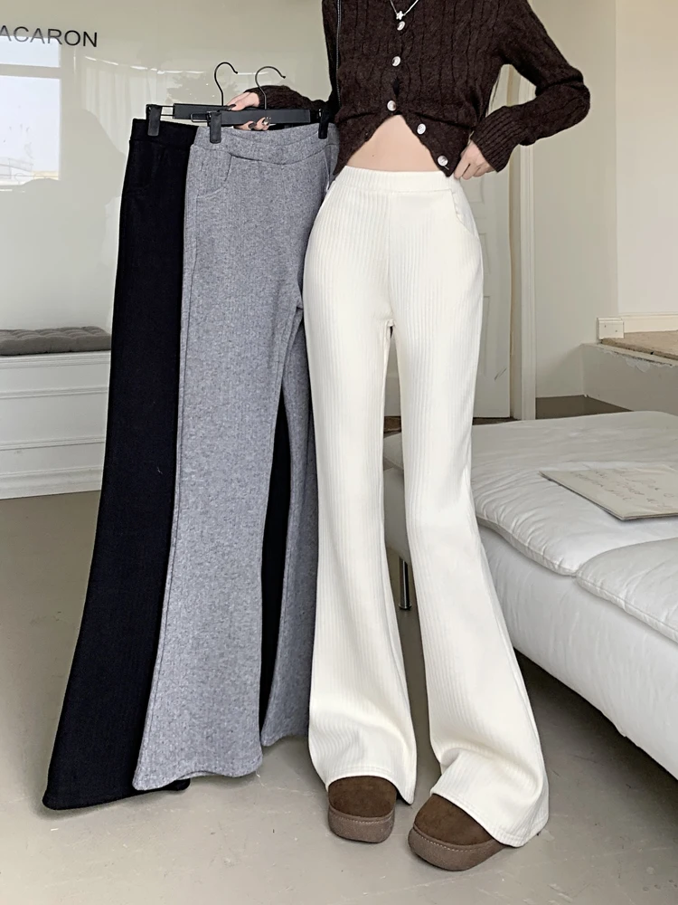 Pantalon décontracté taille haute en velours pour femme, pantalon à jambe droite, micro évasé, épais, hiver, 2024