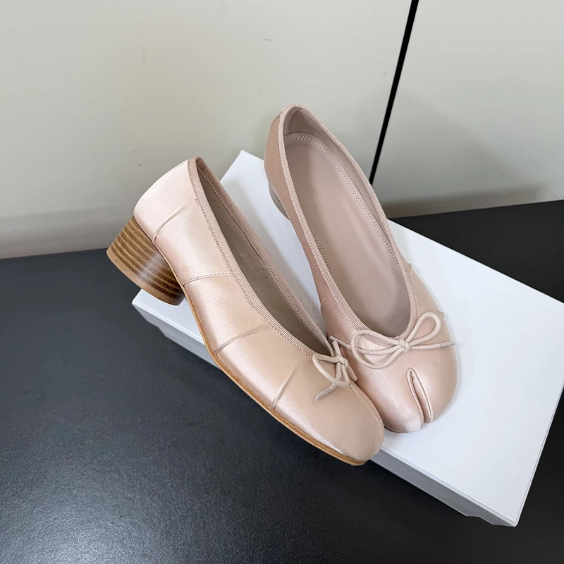 Mocasines de Seda con Punta Dividida y Pliegues de Marca de Diseñador para Mujer, Zapatos de Ballet Rosas, Calzado Casual Cómodo