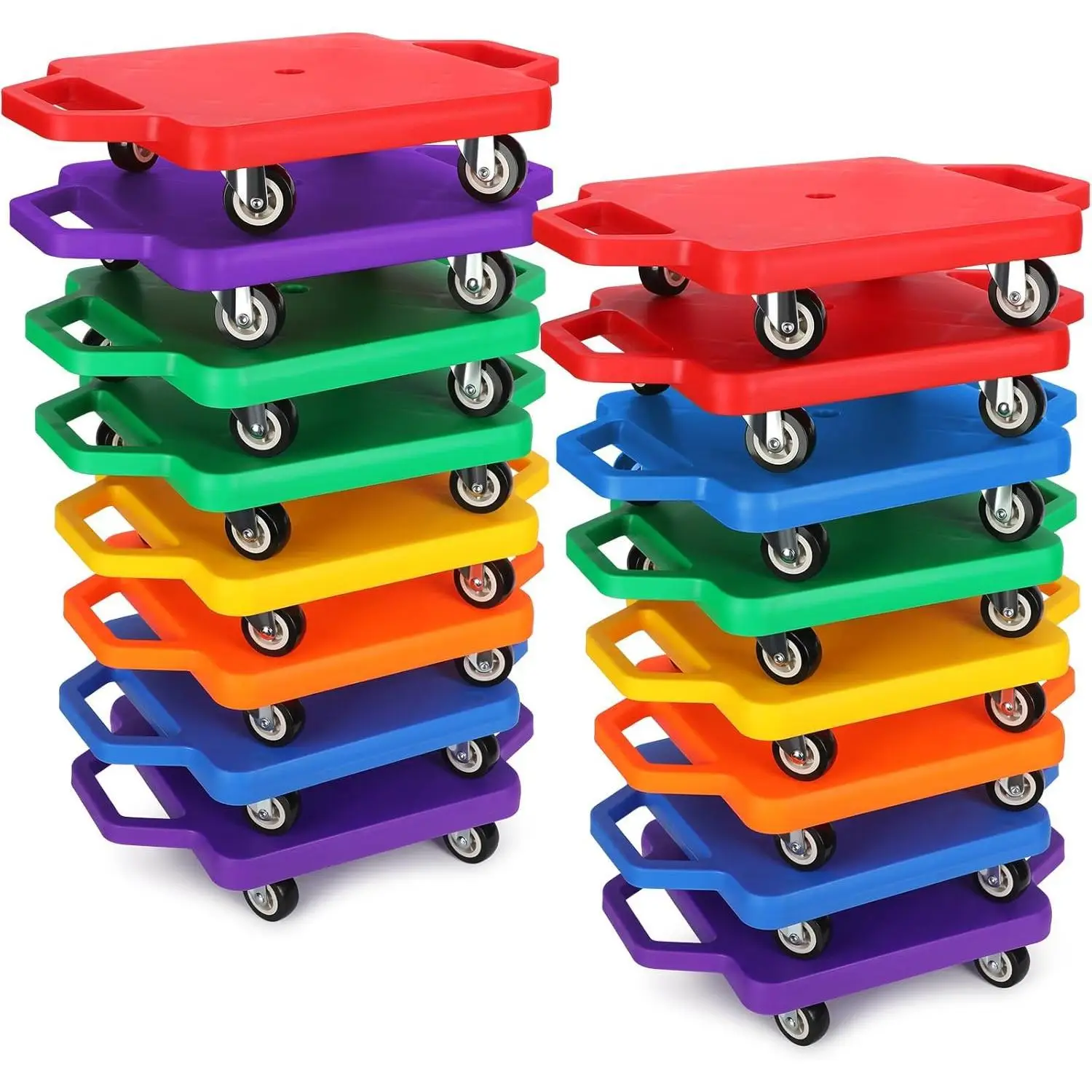 

16 Pieces Scooter Boards with Handles - Plastic Caster Sitting Scooter for Kids Indoor or Outdoor Physical Activities
