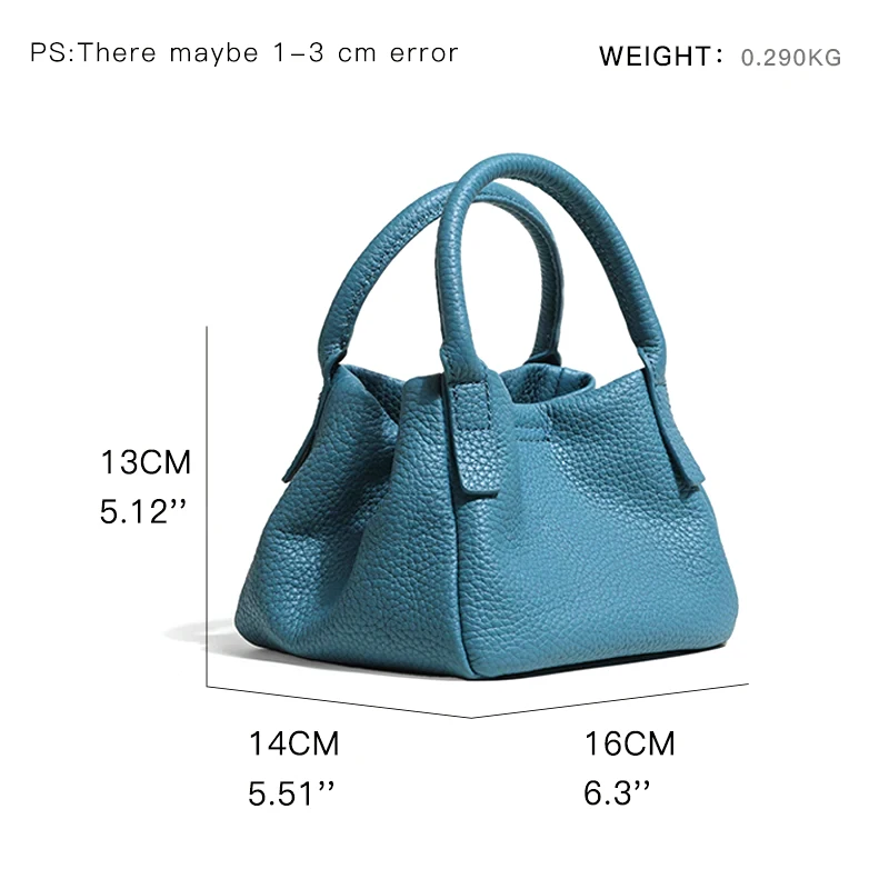 MABULA Sky Blue Cow Leather Bucket Purse for Women Small Fashion Top Handle Handbag 2022 Genuine Brand Crossbody Bag