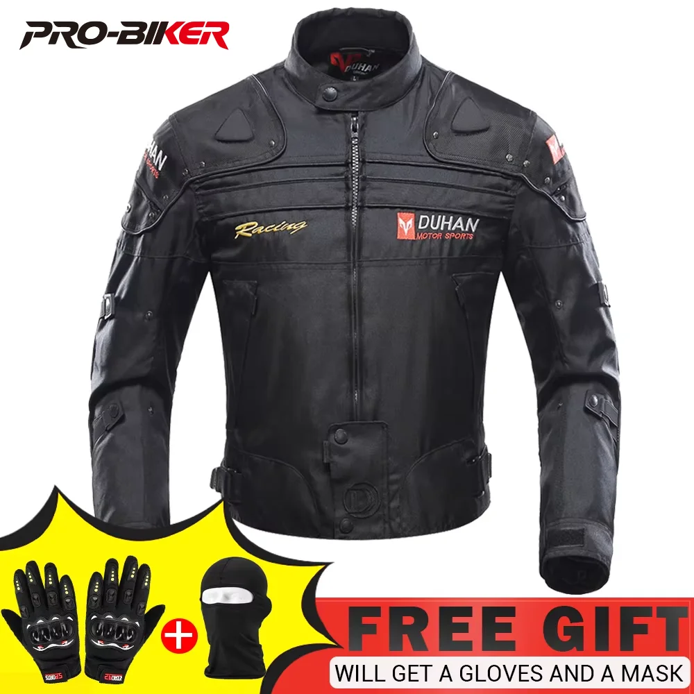 Giacca da moto nera DUHAN + pantaloni da moto da uomo tuta da corsa da motocross armatura con protezione per l'anca set di abbigliamento da moto