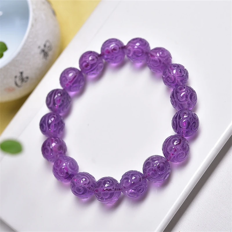 

12MM Natural Amethyst Mosaic Bead Bracelet Gemstone Round Bead Crystal Healing Women Men Fine Jewelry Gift 1PCS